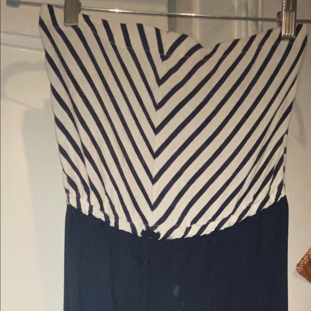 Strapless Navy blue and white Maxi dress